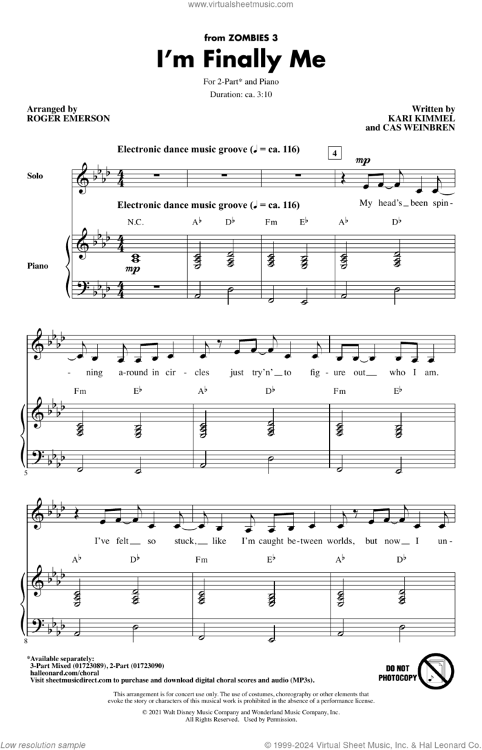 I'm Finally Me (from Disney's Zombies 3) (arr. Roger Emerson) sheet music for choir (2-Part) by Zombies Cast, Roger Emerson, Cas Weinbren and Kari Kimmel, intermediate duet