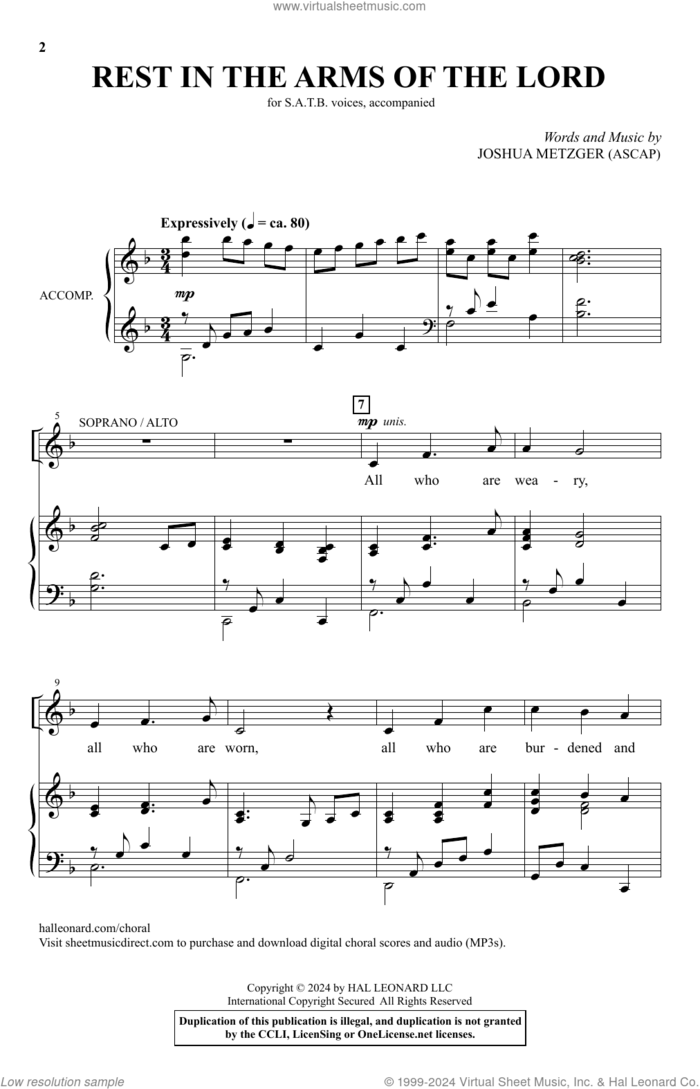 Rest In The Arms Of The Lord sheet music for choir (SATB: soprano, alto, tenor, bass) by Joshua Metzger, intermediate skill level