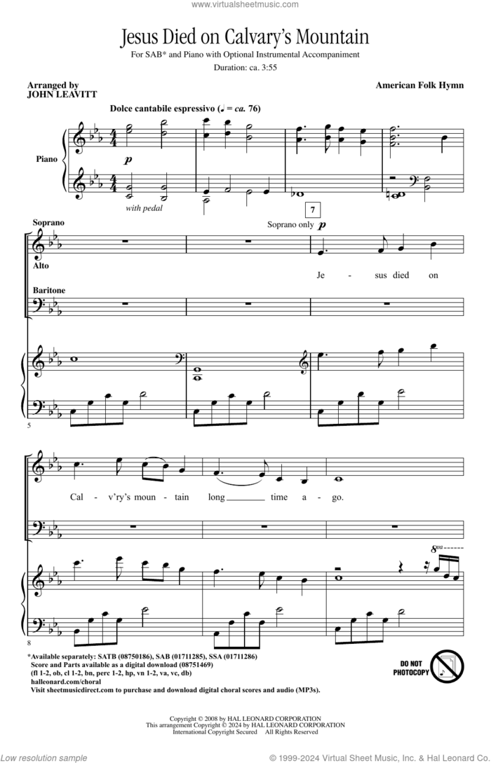 Jesus Died On Calvary's Mountain (arr. John Leavitt) sheet music for choir (SAB: soprano, alto, bass)  and John Leavitt, intermediate skill level