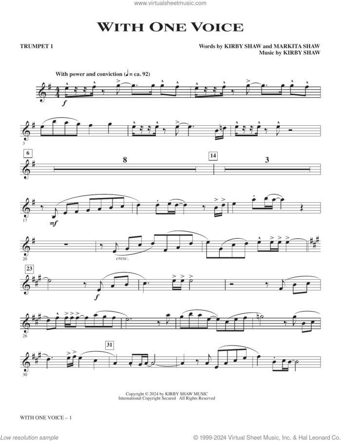 With One Voice (complete set of parts) sheet music for orchestra/band (Instrumental Accompaniment) by Kirby Shaw and Markita Shaw, intermediate skill level