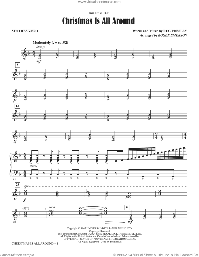 Christmas Is All Around (from Love Actually) (arr. Roger Emerson) (complete set of parts) sheet music for orchestra/band (Rhythm) by Reg Presley and Roger Emerson, intermediate skill level