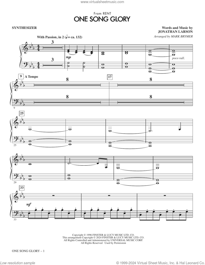 One Song Glory (from Rent) (arr. Mark Brymer) (complete set of parts) sheet music for orchestra/band (Rhythm) by Jonathan Larson and Mark Brymer, intermediate skill level