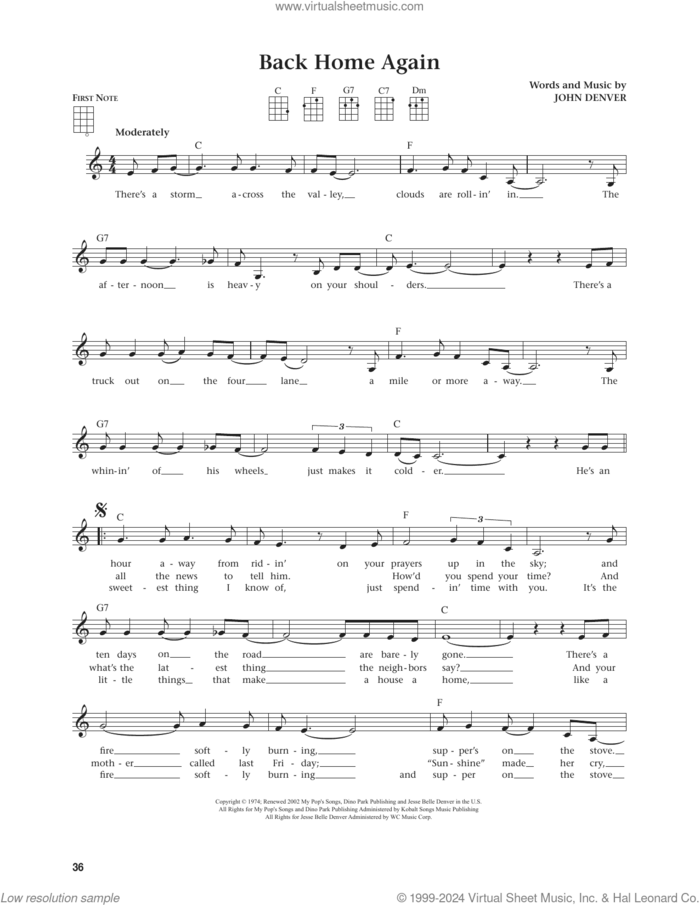 Back Home Again (from The Daily Ukulele) (arr. Jim Beloff) sheet music for ukulele by John Denver and Jim Beloff, intermediate skill level