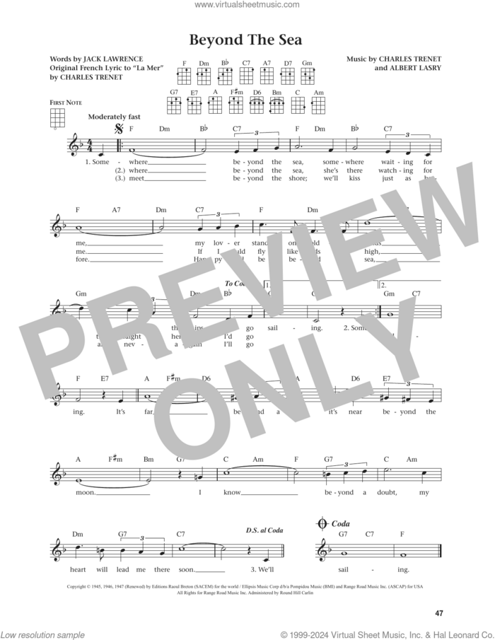 Beyond The Sea (from The Daily Ukulele) (arr. Jim Beloff) sheet music for ukulele by Bobby Darin, Jim Beloff, Albert Lasry, Charles Trenet and Jack Lawrence, intermediate skill level