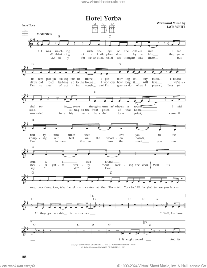 Hotel Yorba (from The Daily Ukulele) (arr. Jim Beloff) sheet music for ukulele by White Stripes, Jim Beloff and Jack White, intermediate skill level