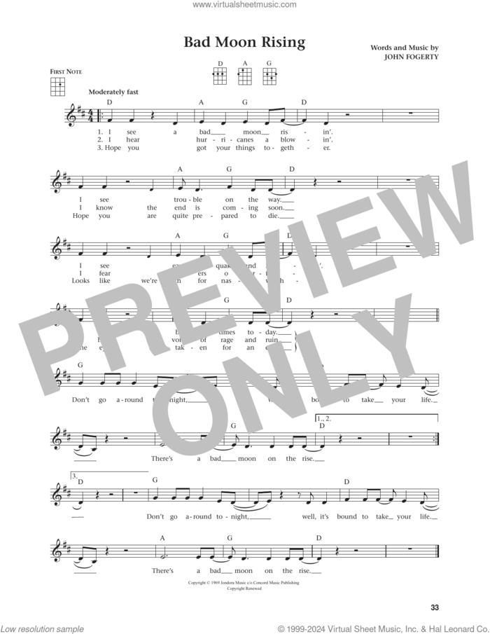 Bad Moon Rising (from The Daily Ukulele) (arr. Jim Beloff) sheet music for ukulele by Creedence Clearwater Revival, Jim Beloff and John Fogerty, intermediate skill level