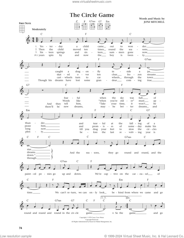 The Circle Game (from The Daily Ukulele) (arr. Jim Beloff) sheet music for ukulele by Joni Mitchell and Jim Beloff, intermediate skill level