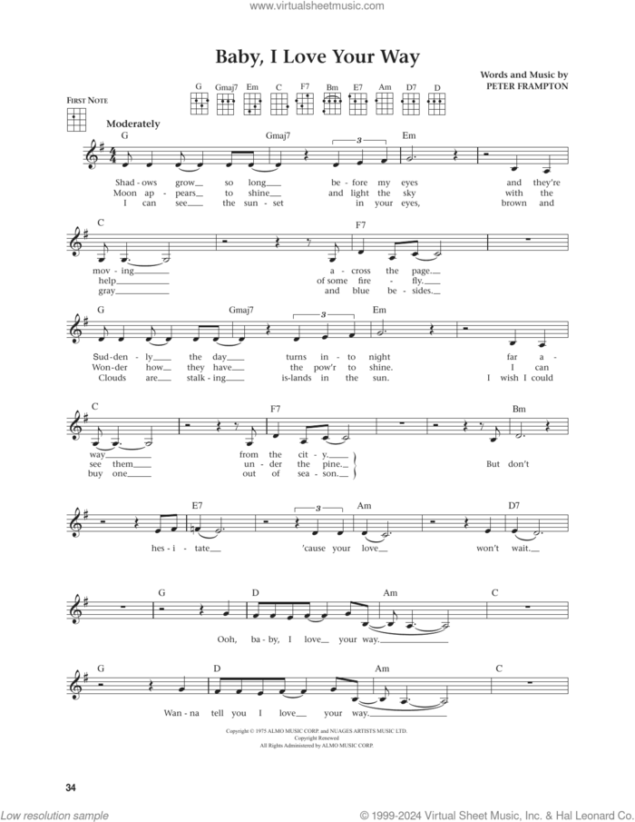 Baby, I Love Your Way (from The Daily Ukulele) (arr. Jim Beloff) sheet music for ukulele by Peter Frampton and Jim Beloff, intermediate skill level