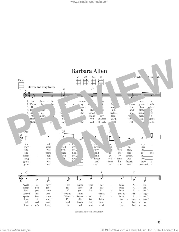 Barbara Allen (from The Daily Ukulele) (arr. Jim Beloff) sheet music for ukulele  and Jim Beloff, intermediate skill level