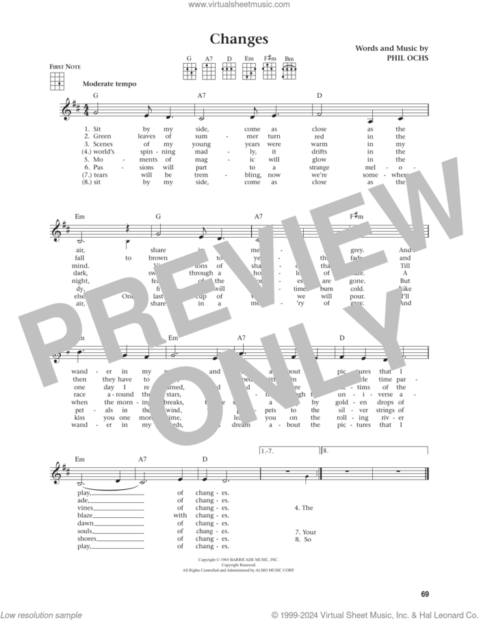 Changes (from The Daily Ukulele) (arr. Jim Beloff) sheet music for ukulele by Phil Ochs and Jim Beloff, intermediate skill level