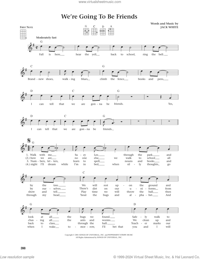 We're Going To Be Friends (from The Daily Ukulele) (arr. Jim Beloff) sheet music for ukulele by White Stripes, Jim Beloff and Jack White, intermediate skill level