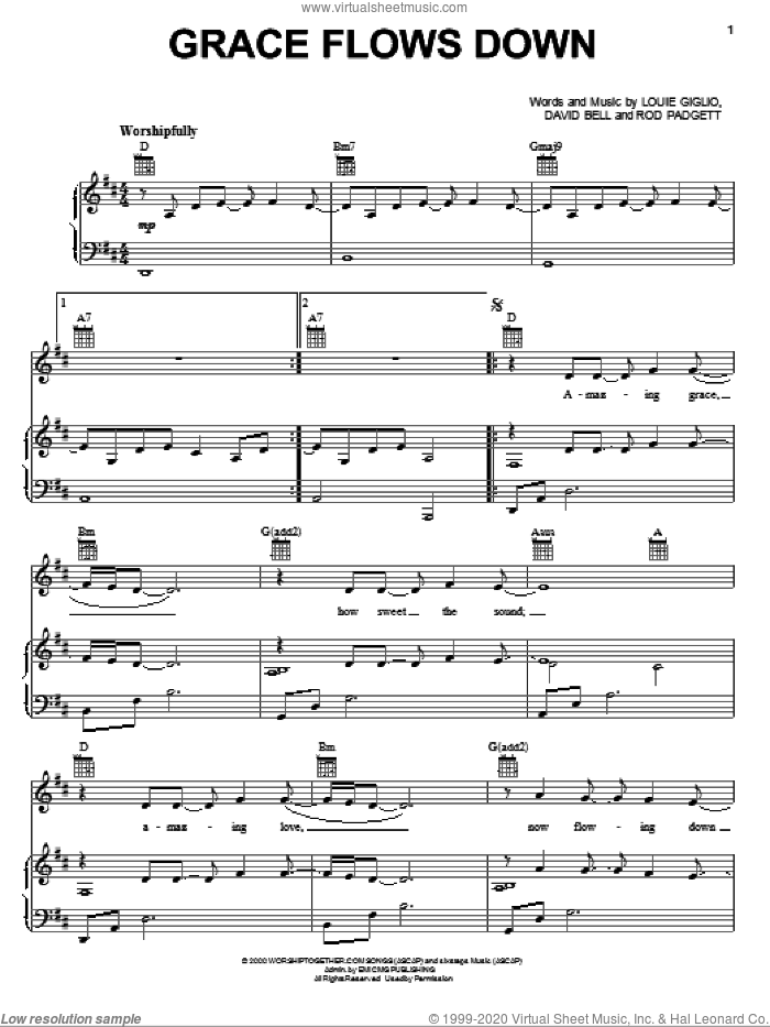 Grace Flows Down sheet music for voice, piano or guitar by Passion Band, David Bell, Louie Giglio and Rod Padgett, intermediate skill level