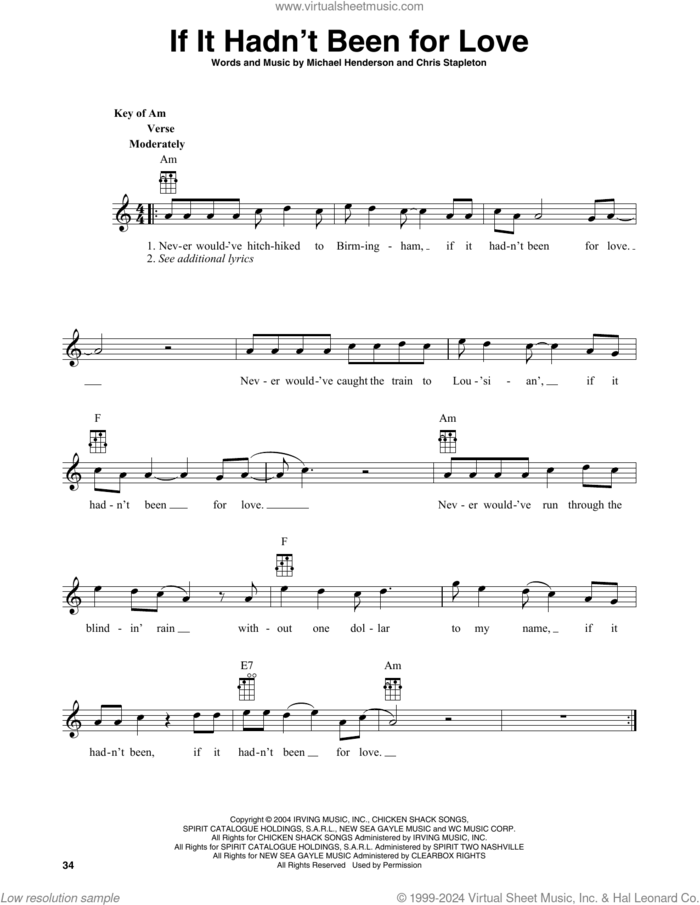 If It Hadn't Been For Love (arr. Fred Sokolow) sheet music for banjo solo by Adele, Fred Sokolow, Chris Stapleton and Michael Henderson, intermediate skill level