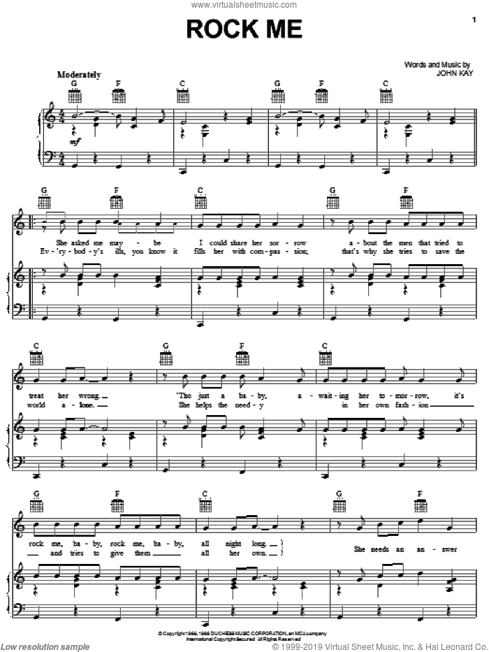 Rock Me sheet music for voice, piano or guitar by Steppenwolf and John Kay, intermediate skill level