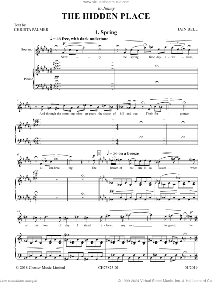 The Hidden Place sheet music for voice and piano by Iain Bell and Christa Palmer, classical score, intermediate skill level