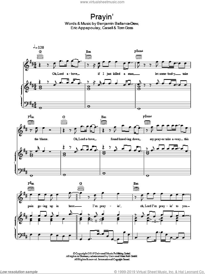 Prayin' sheet music for voice, piano or guitar by Plan B, Benjamin Ballance-Drew, Casell, Eric Appapoulay and Tom Goss, intermediate skill level
