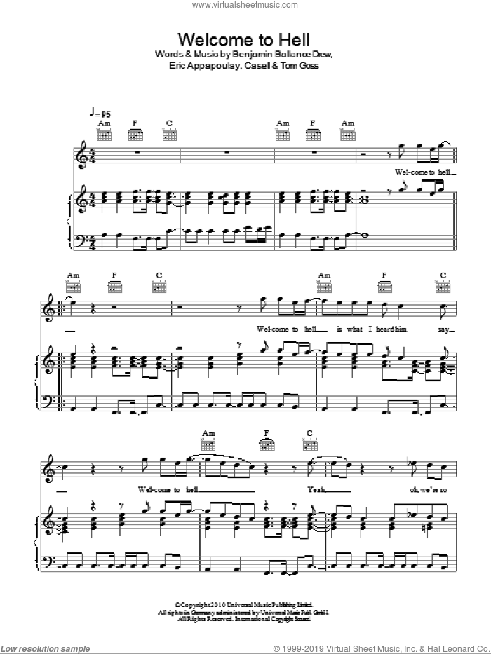 Welcome To Hell sheet music for voice, piano or guitar by Plan B, Benjamin Ballance-Drew, Casell, Eric Appapoulay and Tom Goss, intermediate skill level