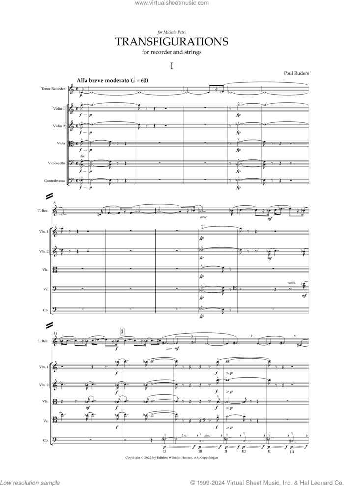 Transfigurations Concerto for Recorder and String Orchestra sheet music for orchestra (full score) by Poul Ruders, classical score, intermediate skill level