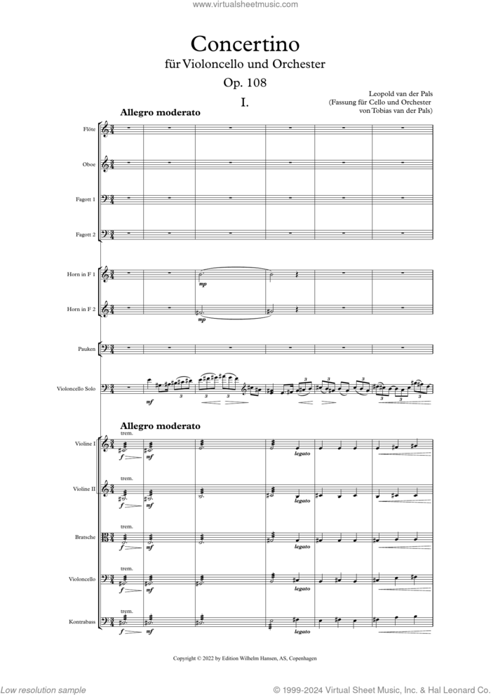 Concertino for Cello And Orchestra sheet music for orchestra (full score) by Leopold van der Pals, classical score, intermediate skill level