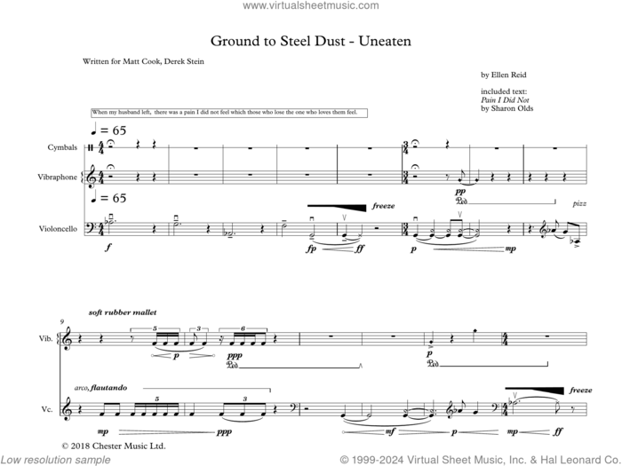 Ground to Steel Dust, uneaten sheet music for other instruments (full score) by Ellen Reid and Sharon Olds, classical score, intermediate skill level