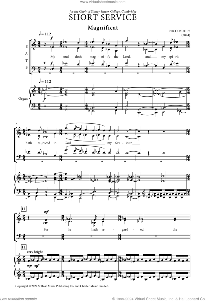 Short Service (Sidney Sussex) sheet music for choir by Nico Muhly, classical score, intermediate skill level