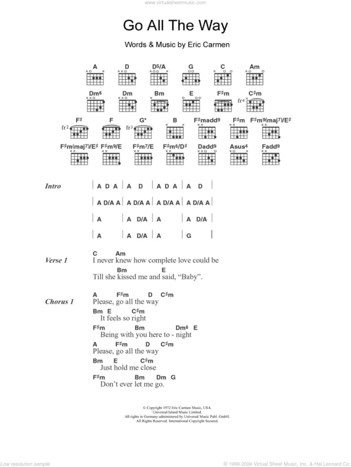 Go All The Way sheet music for guitar (chords) by The Raspberries and Eric Carmen, intermediate skill level