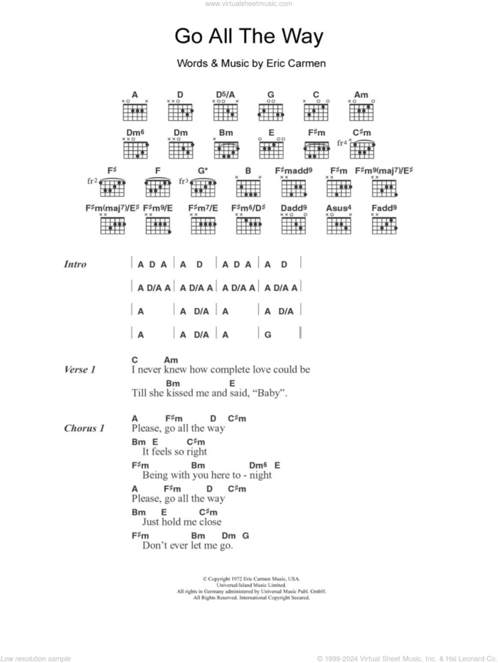 Go All The Way sheet music for guitar (chords) by The Raspberries and Eric Carmen, intermediate skill level