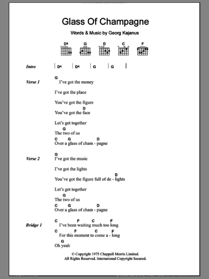 Glass Of Champagne sheet music for guitar (chords) by Sailor and Georg Kajanus, intermediate skill level