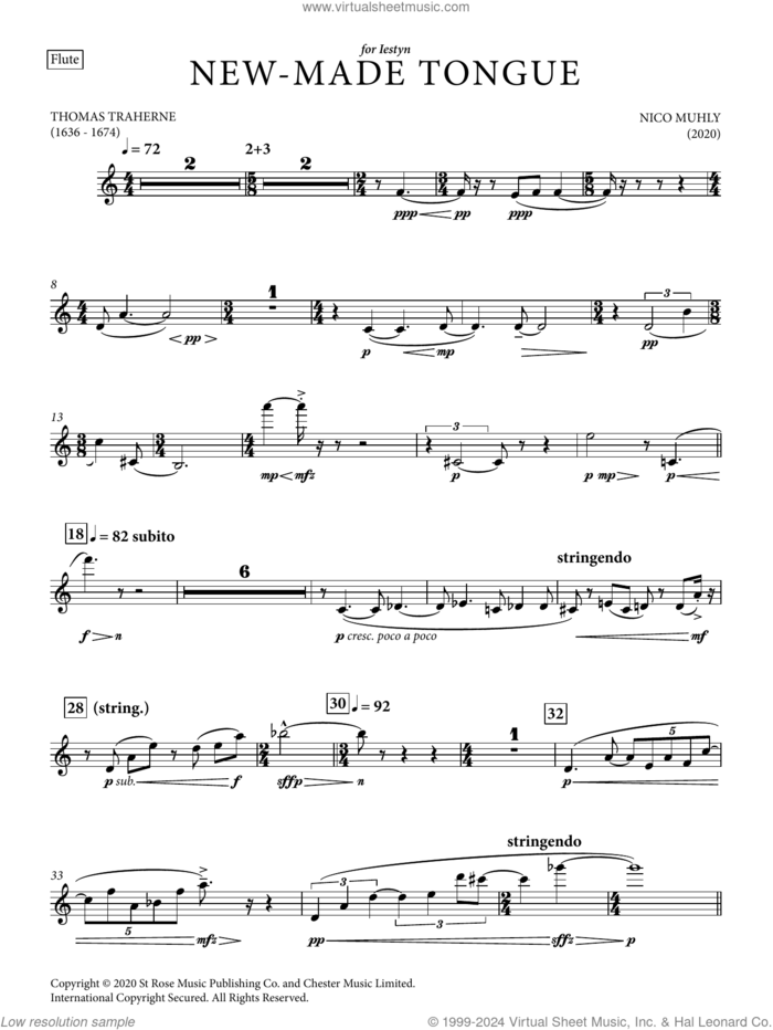 New-Made Tongue (Parts) (complete set of parts) sheet music for chamber ensemble by Nico Muhly and Thomas Traherne, classical score, intermediate skill level