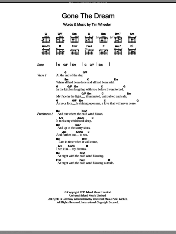 Gone The Dream sheet music for guitar (chords) by Tim Wheeler, intermediate skill level