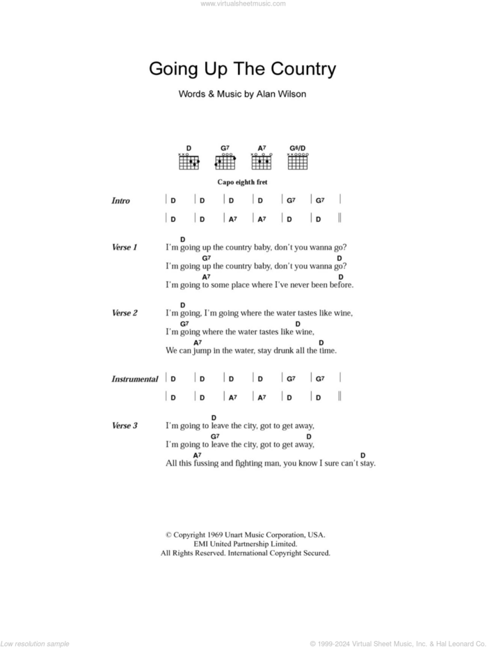 Going Up The Country sheet music for guitar (chords) by Canned Heat and Alan Wilson, intermediate skill level