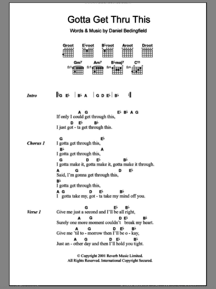 Gotta Get Thru This sheet music for guitar (chords) by Daniel Bedingfield, intermediate skill level