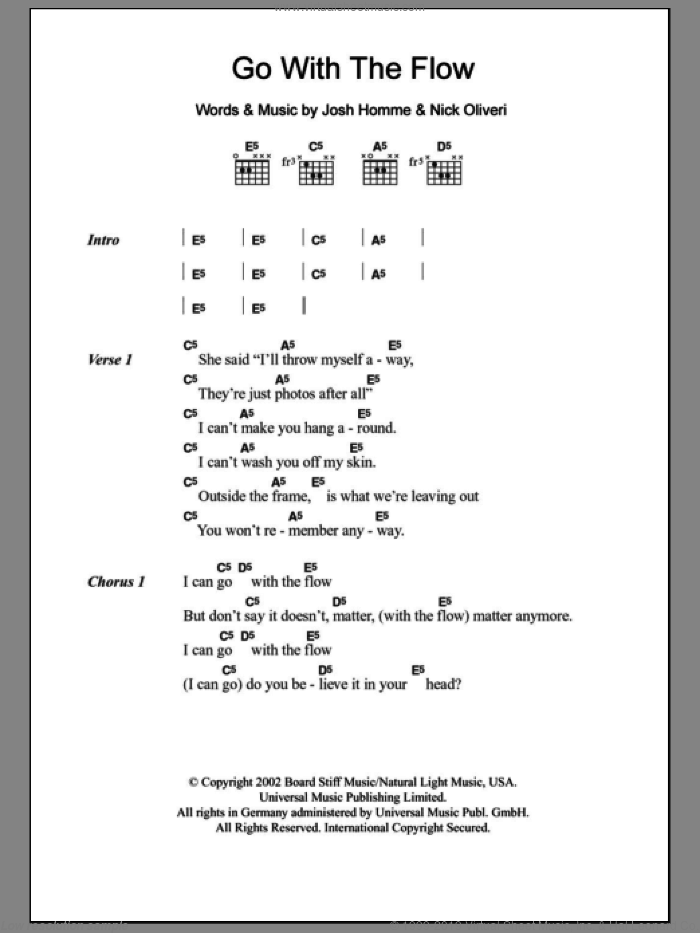 Go With The Flow sheet music for guitar (chords) by Queens Of The Stone Age, Josh Homme and Nick Oliveri, intermediate skill level