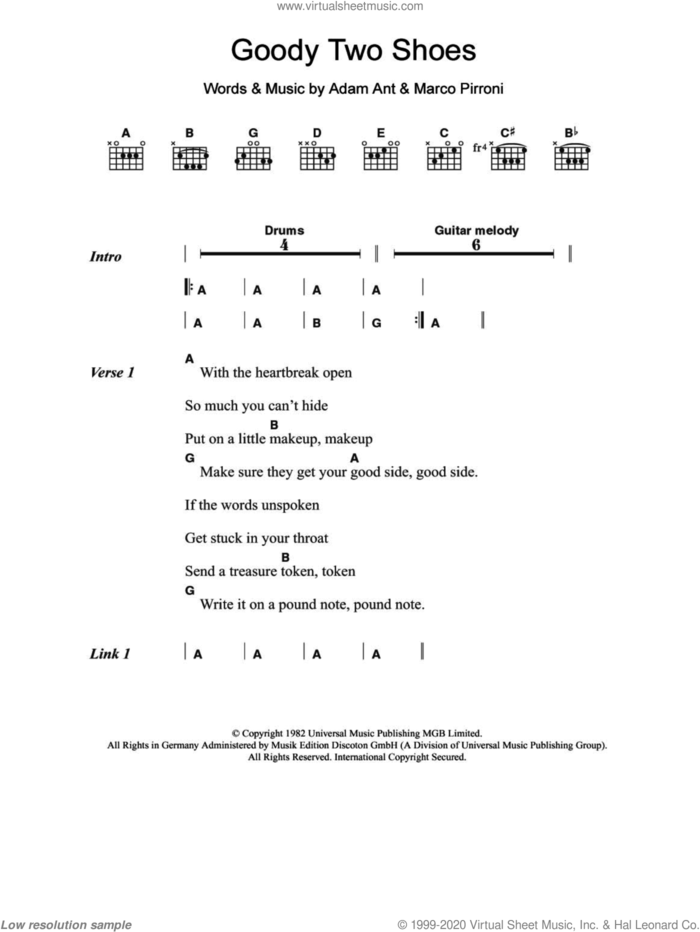 Goody Two Shoes sheet music for guitar (chords) by Adam & The Ants, Adam Ant and Marco Pirroni, intermediate skill level