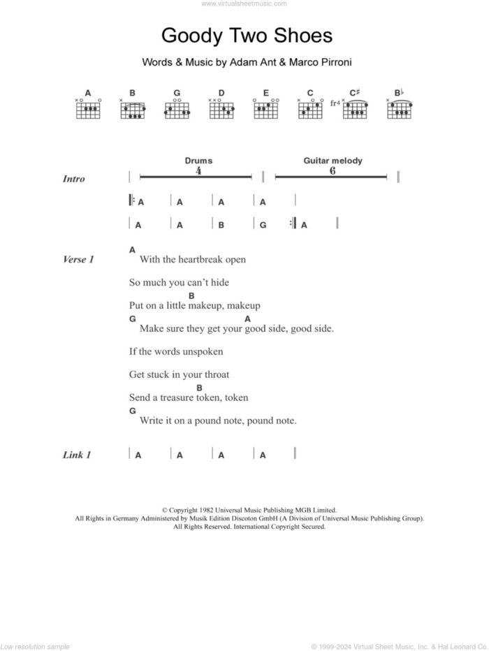 Goody Two Shoes sheet music for guitar (chords) by Adam & The Ants, Adam Ant and Marco Pirroni, intermediate skill level