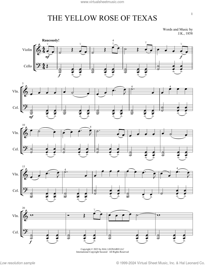 The Yellow Rose Of Texas (arr. Michelle Hynson) sheet music for instrumental duet (duets) , Michelle Hynson and J.K., 1858, intermediate skill level