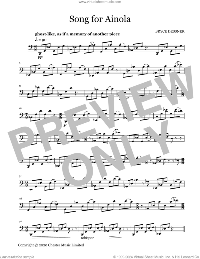 Song For Ainola sheet music for cello solo by Bryce Dessner and Anastasia Kobekina, classical score, intermediate skill level