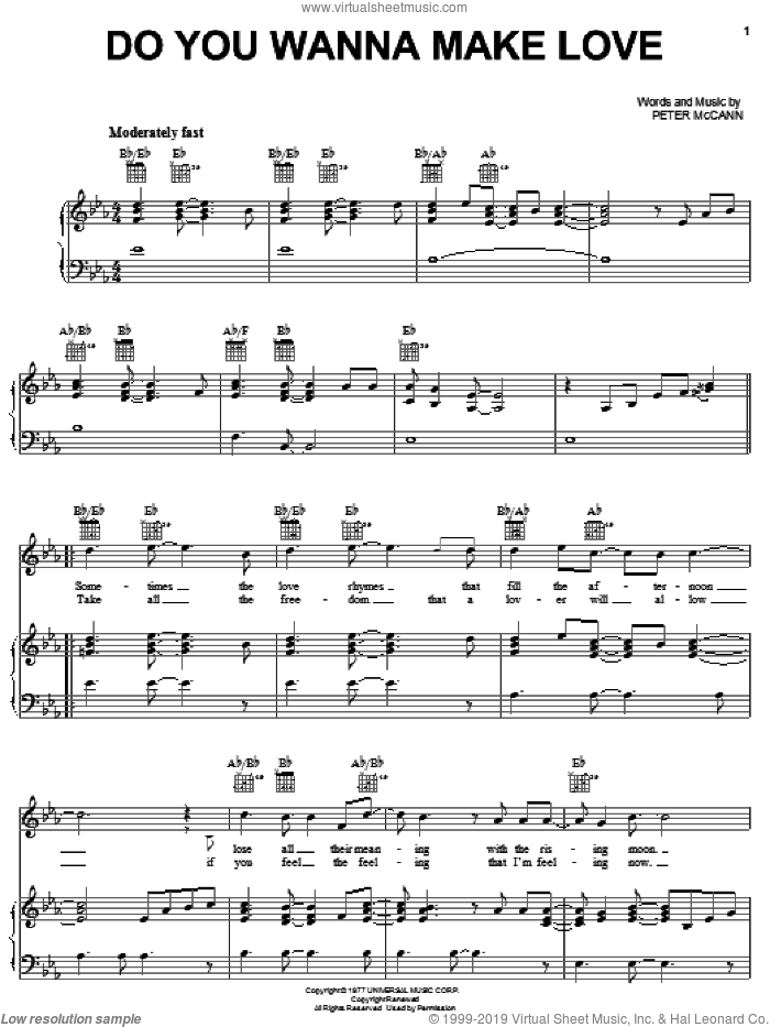 Do You Wanna Make Love sheet music for voice, piano or guitar by Peter McCann and Millie Jackson, intermediate skill level