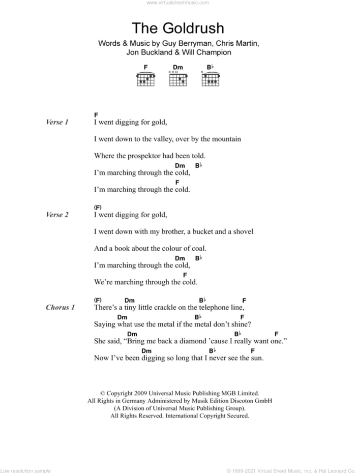 The Goldrush sheet music for guitar (chords) by Coldplay, Chris Martin, Guy Berryman, Jon Buckland and Will Champion, intermediate skill level