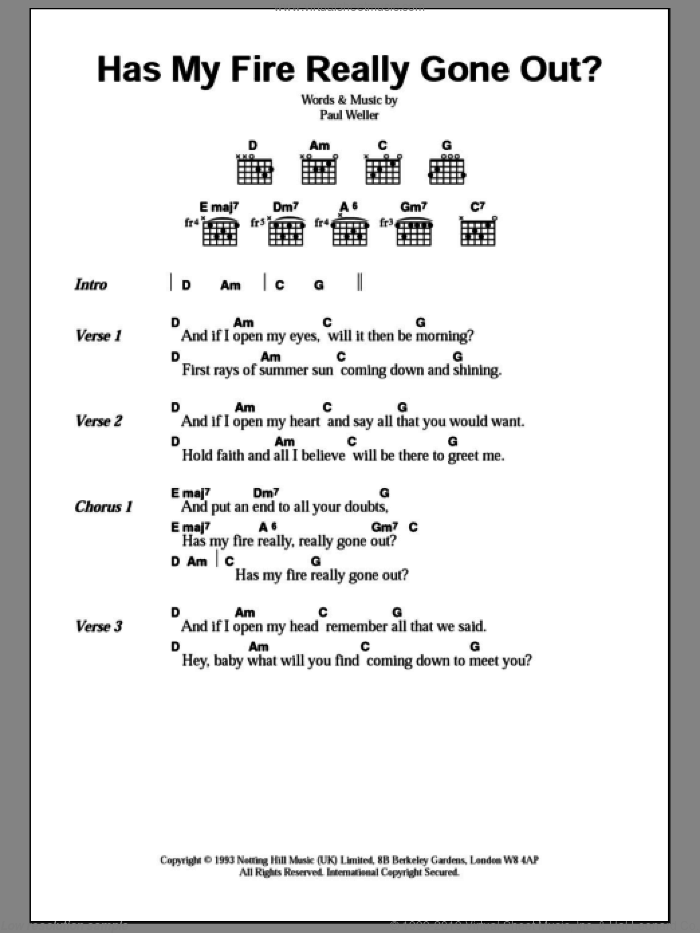 Has My Fire Really Gone Out? sheet music for guitar (chords) by Paul Weller, intermediate skill level