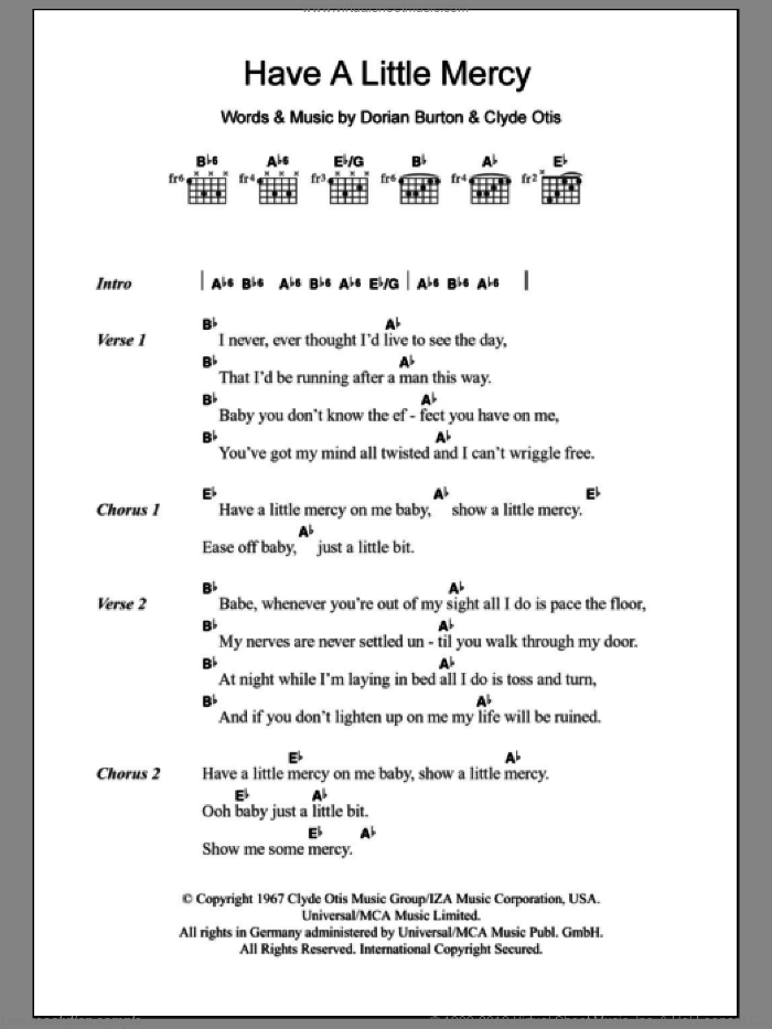 Have A Little Mercy sheet music for guitar (chords) by Jean Wells, Clyde Otis and Dorian Burton, intermediate skill level