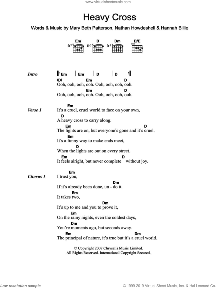 Heavy Cross sheet music for guitar (chords) by Gossip, Hannah Billie, Mary Beth Patterson and Nathan Howdeshell, intermediate skill level