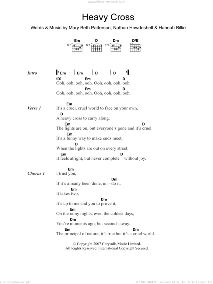 Heavy Cross sheet music for guitar (chords) by Gossip, Hannah Billie, Mary Beth Patterson and Nathan Howdeshell, intermediate skill level