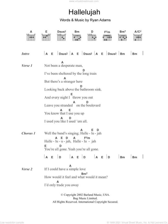 Hallelujah sheet music for guitar (chords) by Ryan Adams, intermediate skill level