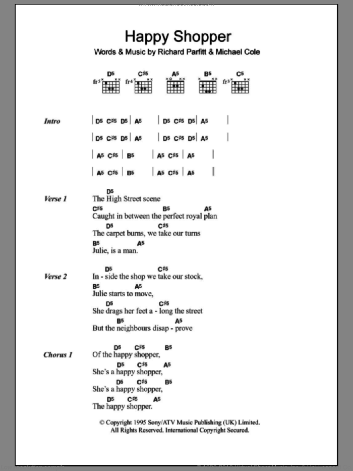 Happy Shopper sheet music for guitar (chords) by 60ft Dolls, Michael Cole and Richard Parfitt, intermediate skill level