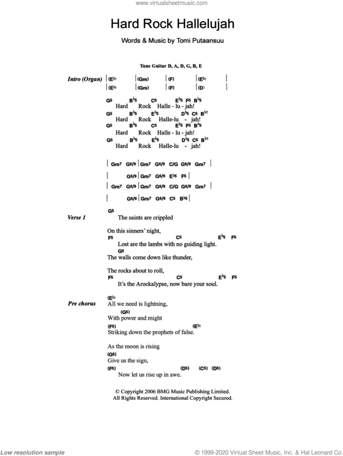 Hard Rock Hallelujah sheet music for guitar (chords) by Lordi and Tomi Putaansuu, intermediate skill level