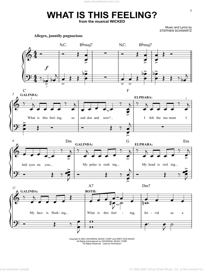 What Is This Feeling? (from Wicked), (easy) sheet music for piano solo by Stephen Schwartz and Wicked (Musical), easy skill level
