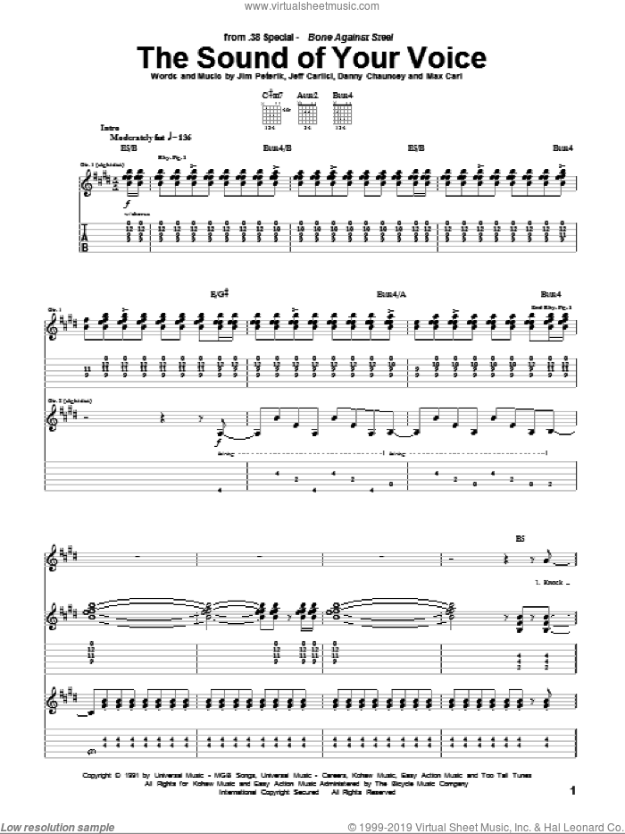 The Sound Of Your Voice sheet music for guitar (tablature) by 38 Special, Danny Chauncey, Jeff Carlisi, Jim Peterik and Max Carl, intermediate skill level