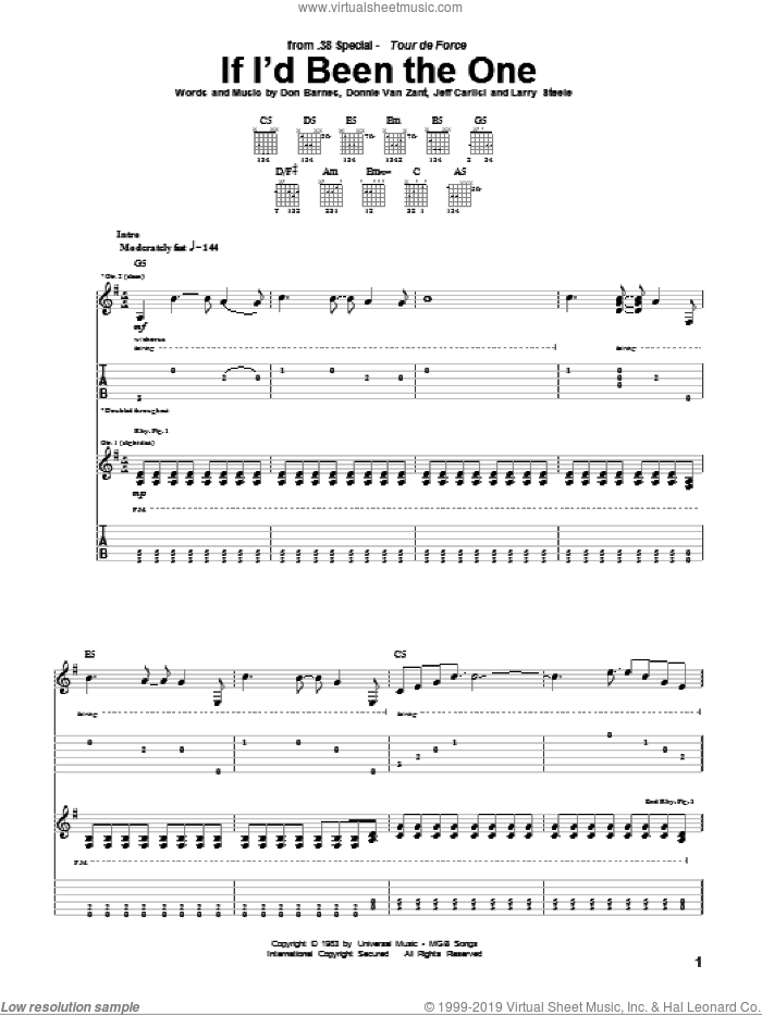If I'd Been The One sheet music for guitar (tablature) by 38 Special, Don Barnes, Donnie Van Zant, Jeff Carlisi and Larry Steele, intermediate skill level