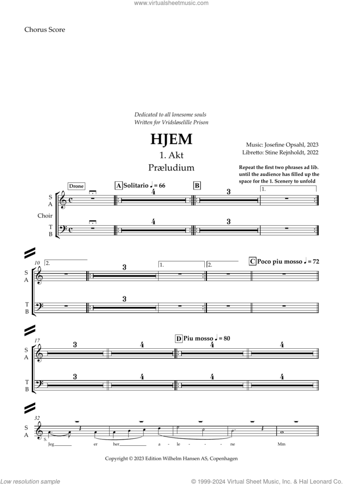 Hjem sheet music for choir by Josefine Opsahl and Stine Rejnholdt, classical score, intermediate skill level